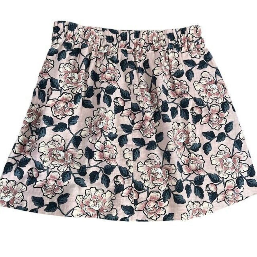 Loft Outlet Mini Skirt Pink Floral Linen Blend Pockets Pleated Petite Si…